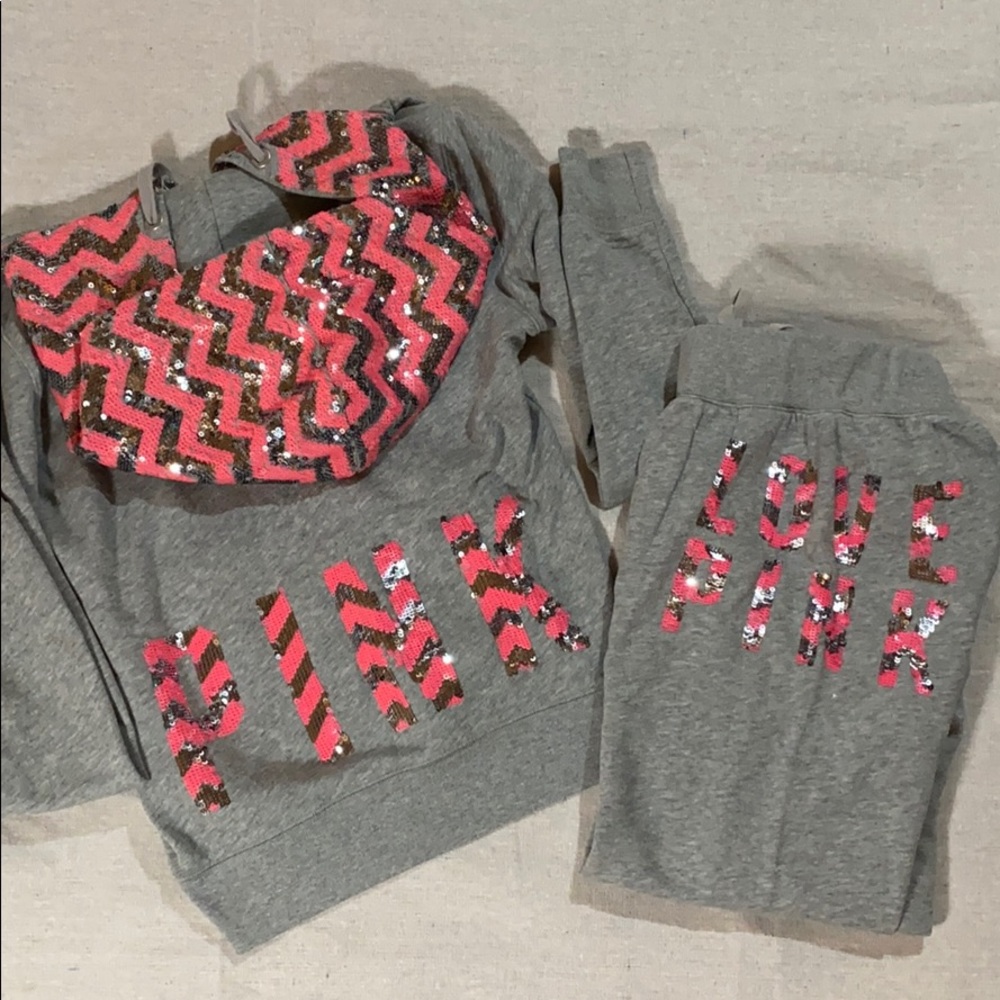 VS PINK Chevron Sequin Sweatshirt & Pant Set